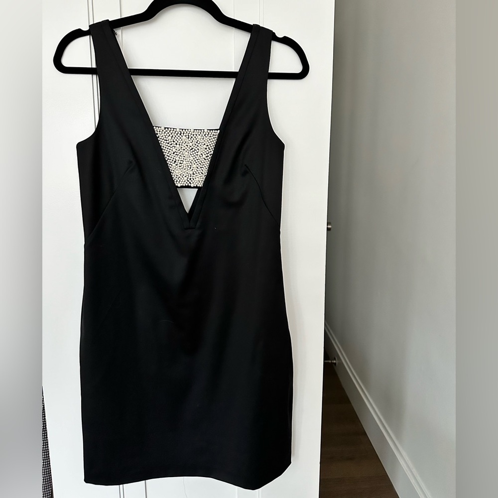Club Monaco black dress with beaded white bandeau; size 00